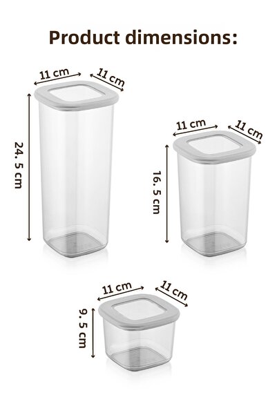 Vienev Square Food Storage Container with Foly Label Set of 3 1x (0.55 LITER, 1.2 LITER, 1.75 LITER)