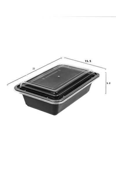 HIC 12-Piece Rectangular Disposable Food Container With Lid Black 22x15.5x5.2cm