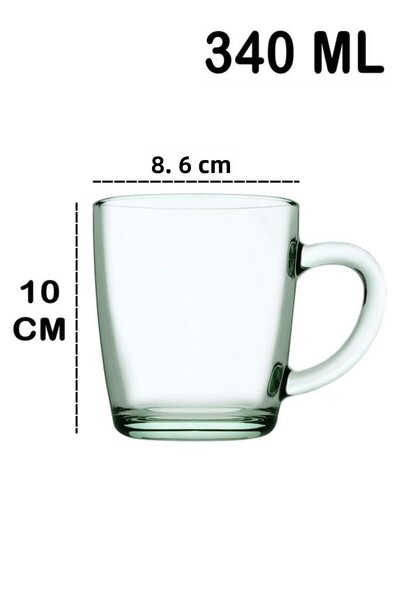 Paşabahçe 55531 Aware Basic Glass Set of 2 340Cc Tea Coffee Mug Cups with Handle