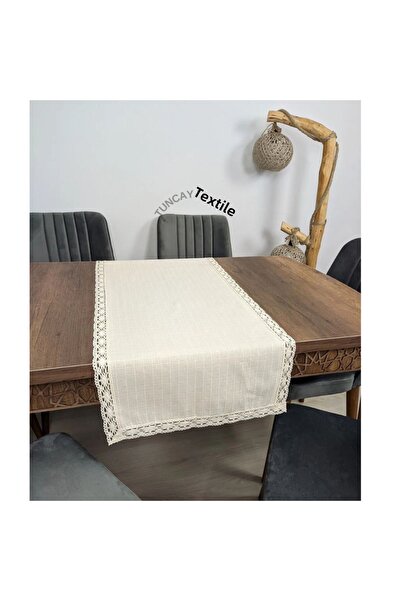 TUNCAY TEKSTİL Kopenaki Lacy Runner Ranir Cotton Linen Buldan Work Fireplace Table Rectangular Table Top Cover 50x150