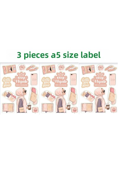 TRENDİN YOLU مجموعة ملصقات حجابي باللون الوردي مقاس A5