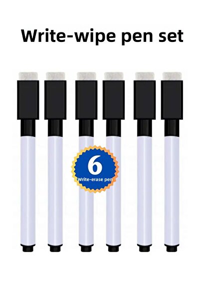 Enine Boyuna Eğitim مجموعة أقلام YAZ SİL - قلم لوح الكتابة (6 قطع أسود)