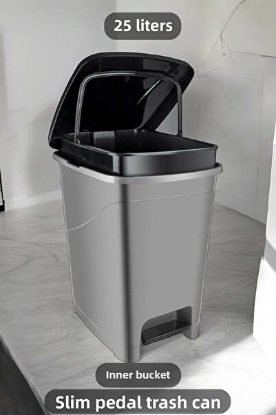 Carat Home Slim Pedal Bathroom Kitchen Trash Can with Inner Bucket - 25 Liters - Anthracite
