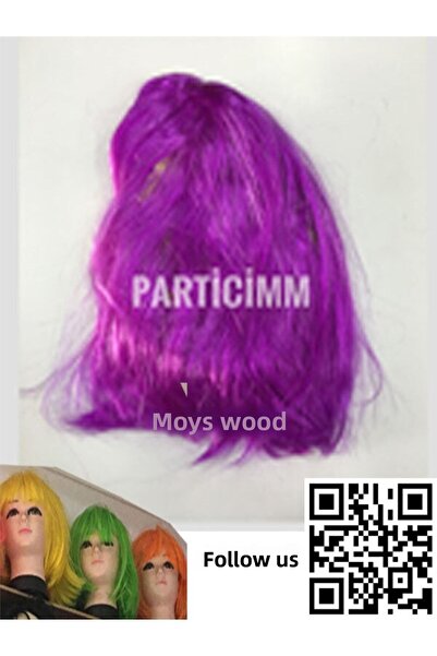 moysahsap party&ahşap Σκούρο Μωβ Χρώμα Κοντή Περούκα Μαλλιά - Περούκα για πάρτι