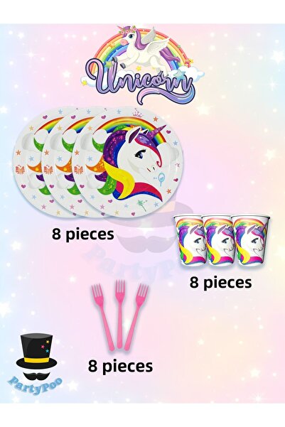 PartyPoo Set de petrecere ecologică pentru ziua de naștere cu unicorn pentru ...