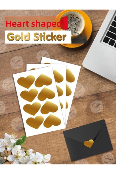 t tuğset etiket ملصق ذهبي لاصق على شكل قلب لتغليف الهدايا 24 قطعة 3.5x2.5 سم-gks