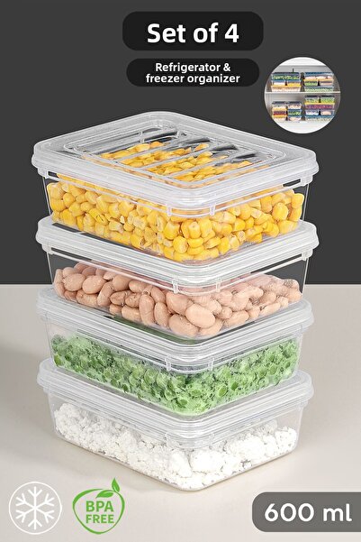 Meleni Home 4-Piece Microwave Compatible Storage Container with Transparent Lid - Organizer Organizer Food Storage Container 4X600Ml