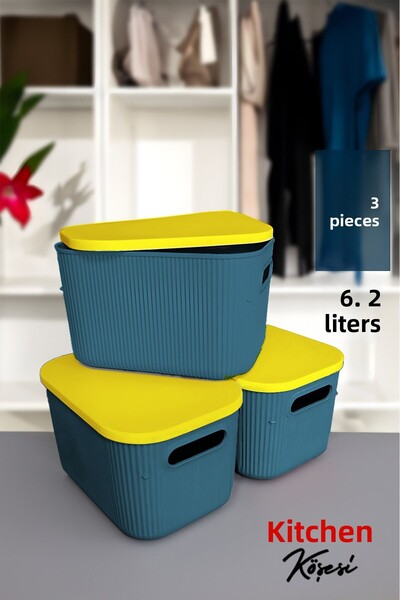 Mutfak Köşesi Storify 3 Pieces 7 Lt Organizer Box with Lid, Decorative Storage Box