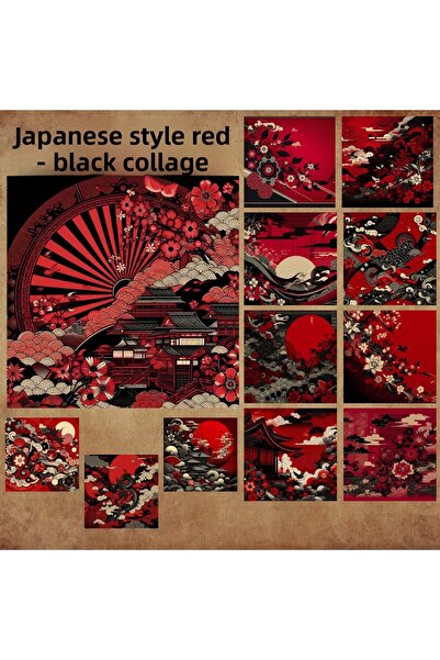 Pink Swan Craft 12 قطعة من ملصقات الكولاج باللون الأحمر والأسود على الطراز ال...