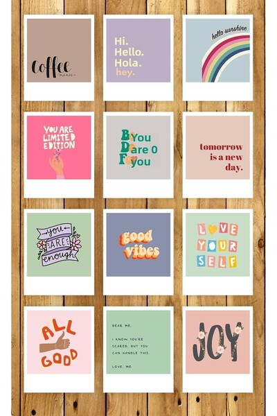 Pankart Evi مجموعة بطاقات Pola المزخرفة الممتعة البوهيمية المكونة من 12 قطعة