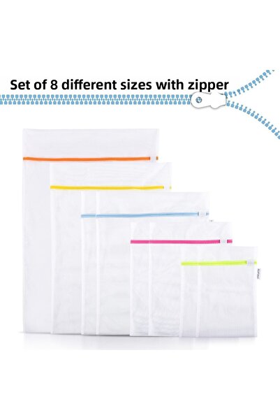 SANDWATCH 8 Pieces Laundry Net Bag Closet Suitcase Organizer Organizer with Colorful Zipper