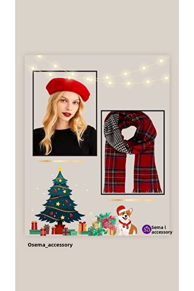 sema aksesuar New Year's Gift Double Sided Scarf and Beret Set - New Year's Christmas Gift - Valentine's Day