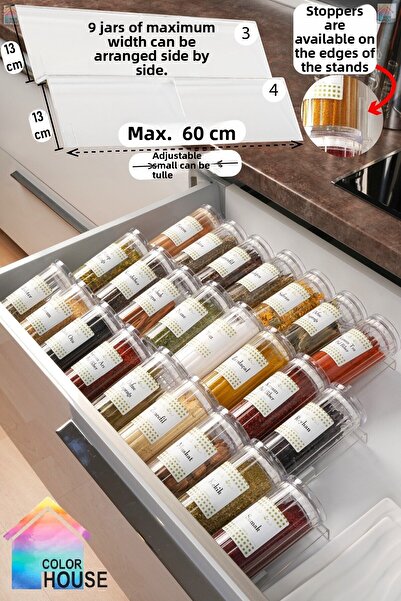 color house 27 Pieces 280 ml Glass Spice Dispenser Vacuum Borosilicate Jar and 6 Plexi Stand with Organizer Stoppers