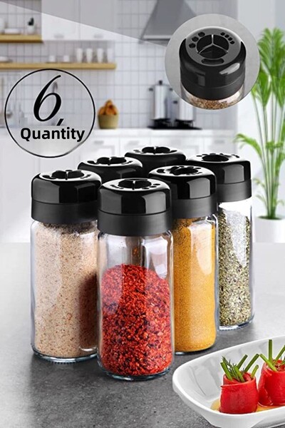 Kenpool وعاء توابل ملح زجاجي مكون من 6 قطع مع غطاء قابل للتعديل