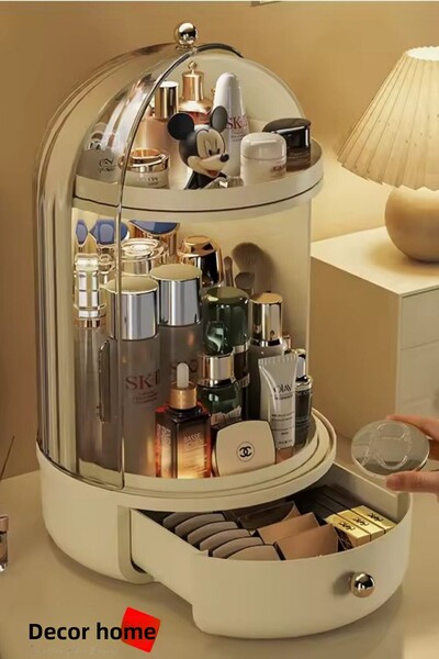 decorev Organizator de machiaj transparent de lux alb - Organizator cu sertar