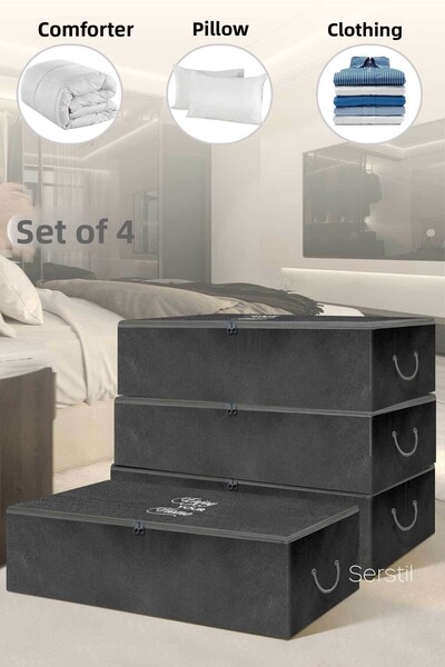 Serstil 4 Pieces - Mega Size Black Storage Bag Under Base 74 x 46 x 22 cm