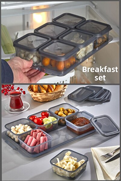 Bayev 13 Piece Breakfast Set - Cookie Spice Jam Storage Container Set on the Tray Suitable for Icebox
