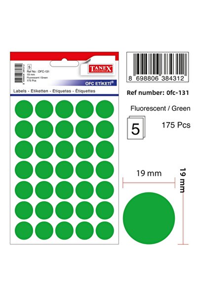 Tanex Кръгли етикети 19 мм зелени 175 бр./ролка