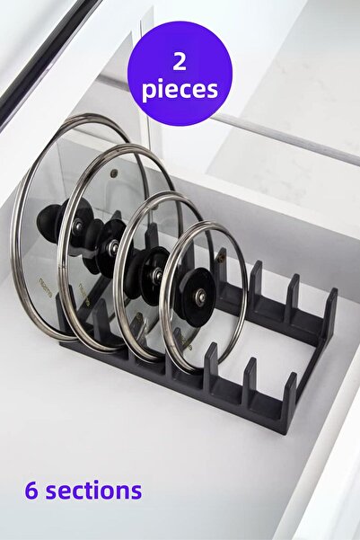 grimorlife 2 Pieces Gray Plate Pan Pot Lid - Plastic Drawer Cabinet Organizer