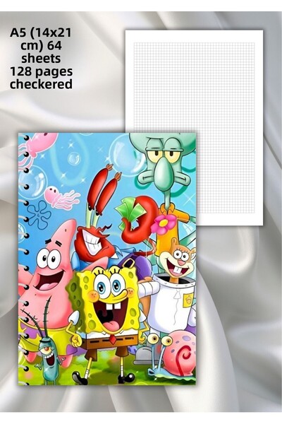 daily notebook دفتر مدرسي سبونج بوب مربعات، 64 ورقة، مقاس A5 (15×21 سم)