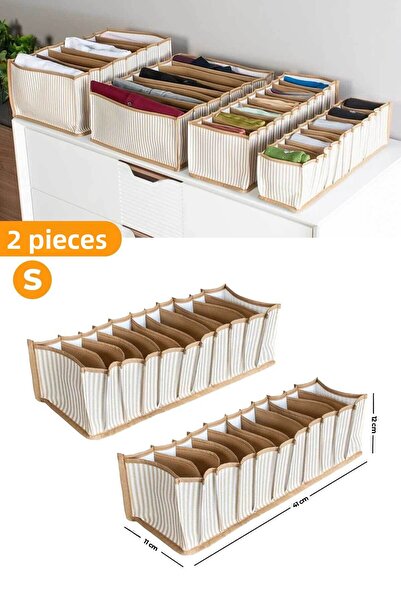 Serstil منظم مكون من 11 حجرة مخططة باللون البيج - 2 كيس صغير - 11x41x12 سم
