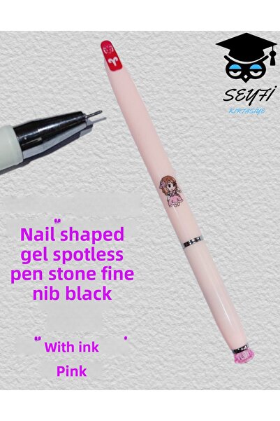 SEYFİKİRTASİYE قلم جل على شكل مسمار مضاد للانزلاق، طرف لؤلؤي حجري، حبر أسود
