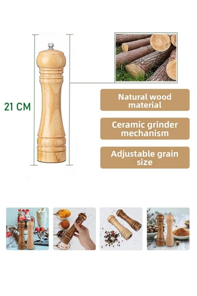 ebulduk 21 cm Set of 2 - Wooden Spice Salt Grinder Mill and Salt Shaker Spice Rack