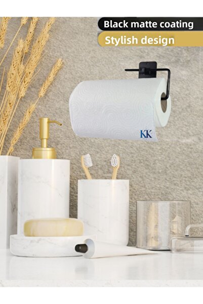 KENAN KAYA حامل مناشف ورقي أسود مربع لاصق، حامل مناديل، تصميم لاصق، رف المناشف