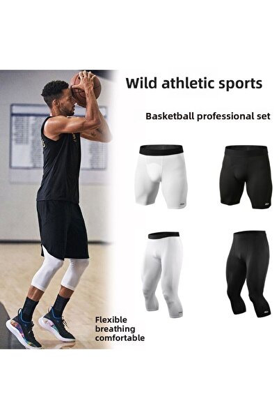 Wild Athletic Sports Colanți sport pentru baschet 3/4 scurte - alb-negru, pachet de patru