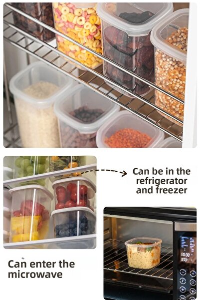 SUPERPUP 12-Piece Square Storage Container Set with Spoon Gift, for Food, Spices, Food 4 X (600 ml - 1250 ml - 1900 ml)