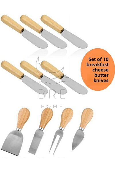 BRE HOME 10 Pcs 6 Pcs Mini Bamboo Butter Recel Knife 4 Pcs Cheese Knife Set