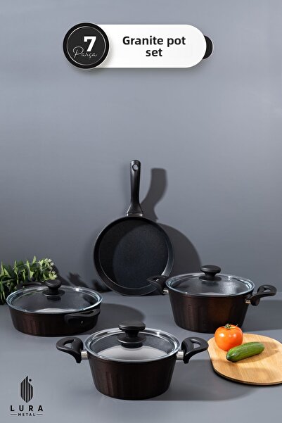 Skygo طقم أواني طهي جرانيت أسود 7 قطع من إيفيت - 26 سم
