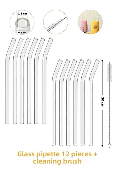 ERKUGO 12 قطعة من القش الزجاجي وفرشاة تنظيف القش، قش زجاجي سميك