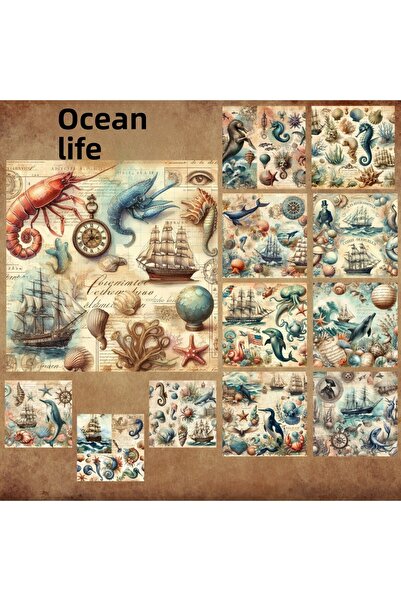 Pink Swan Craft Ocean Life Vintage - Set de 12 autocolante pentru planificato...