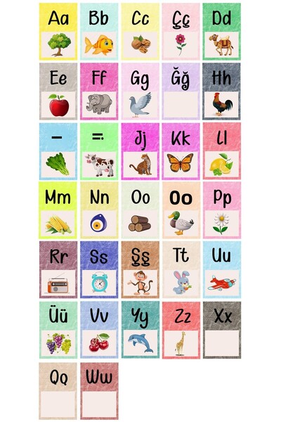 TELLGRAF REKLAM HİZMETLERİ بطاقات الحروف الأبجدية لمرحلة ما قبل المدرسة (كل م...
