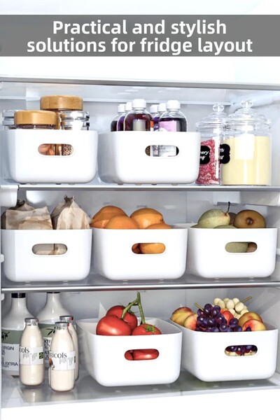 Ecolux 6 Pieces of White In-Cabinet Refrigerator Organizer with 3.5 L Capacity - Bathroom and Kitchen Organizer Basket