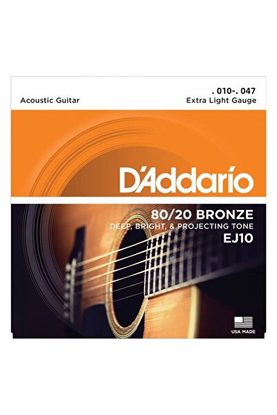 Daddario Ej10 Acoustic Guitar String Set, 80/20 Bronze, Extra Light Ej10 80/20 Bronze Acoustic Guitar S