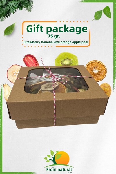 DoğalındanSize عبوة هدايا فواكه مجففة خالية من السكر 75 جرام. (فراولة، موز، ك...