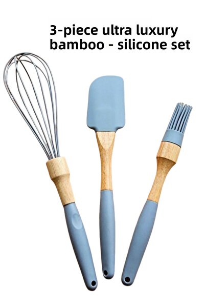 TARIK HOME مجموعة من 3 مقبض من الخيزران الترا لوكس - ملعقة سيليكون وفرشاة بيض