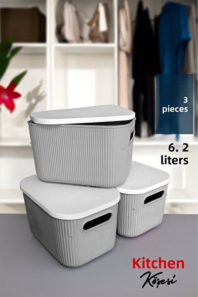 Mutfak Köşesi Harmony 3 Pieces 6.2 Lt - Organizer Decorative Storage Box with Lid