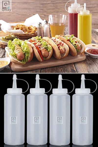 QNİAY 4 قطع زجاجة صلصة وخل 700 مل مع غطاء صلصة بهار كريب إعداد زجاجة