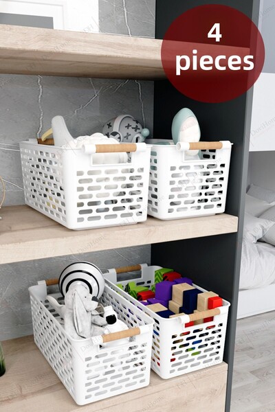 DOVİHOME مجموعة منظم سلة متعددة الأغراض ذات مظهر خشبي مكونة من 4 قطع