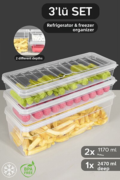 Meleni Home Set of 3 Microwave Compatible Storage Containers - Organizer L with Clear Lid