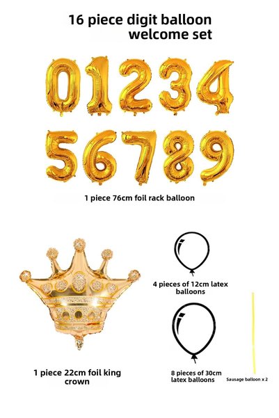 PARTİAVM Number Balloon Welcome Set 4 Year Old Number Balloon Golden King Crowned 4 Number Balloon