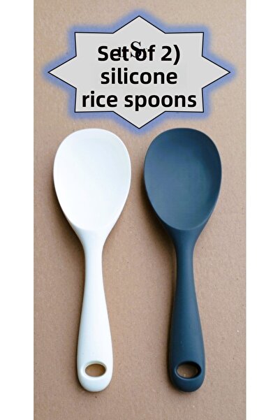 BRE HOME 2Pcs 22cm Extra Hard Tip Gray White Silicone Mixing Spoon, Stewing S...