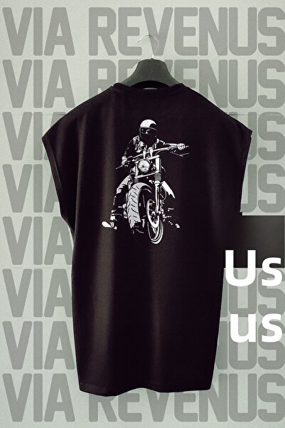 Vordevia Tricou sport cu mânecă zero, 100% bumbac, cu imprimeu biker