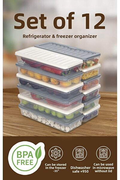 Nesto Home 12 Colorful Refrigerator Organizer Freezer and Microwave Storage Container 12X1170 ml