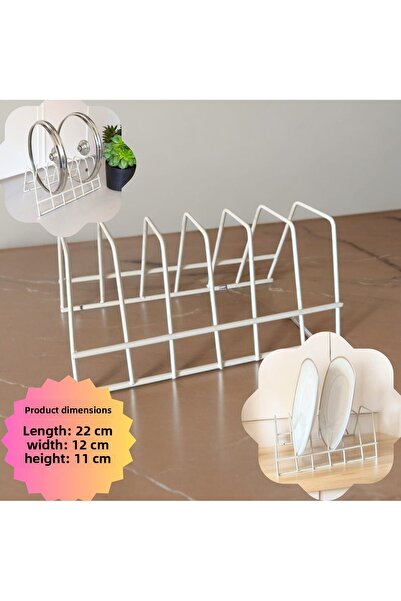 EceAksesuar Plate Rack - Pot Lid Organizer - Plate Drying Rack - Cream Stand with 6 Compartments