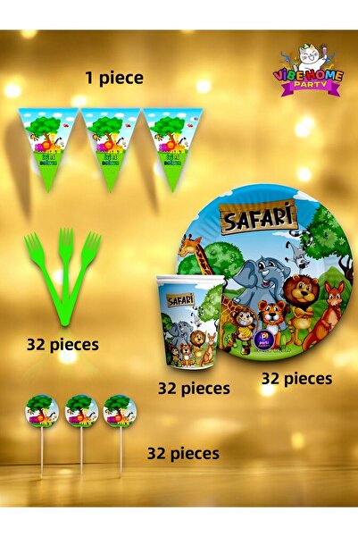 VibeHome Safari Themed Eco Set for 32 - Birthday Party and Fun Events