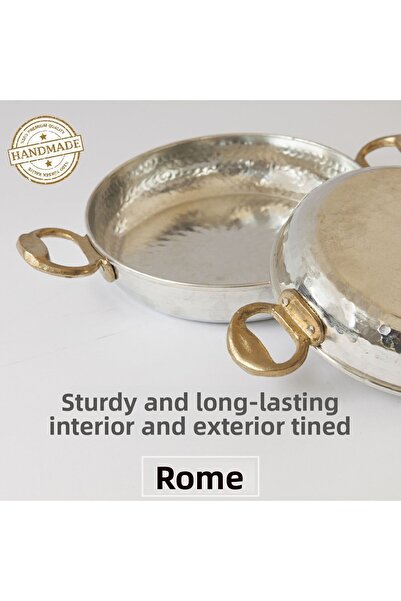 Roma 18 cm Handmade, Tinned Inside and Out 1. Grade D Flat Copper Pan for Sauteing Meat, Eggs, Omelets, and Menemen